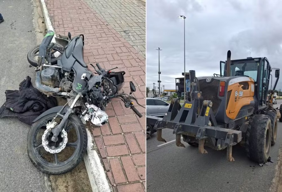 Motociclista fica gravemente ferido após acidente com máquina da prefeitura na RJ-140