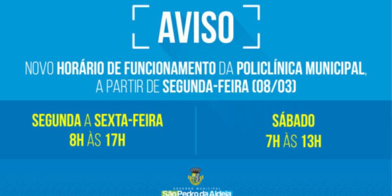 Policlínica Municipal de São Pedro da Aldeia terá novo horário de funcionamento